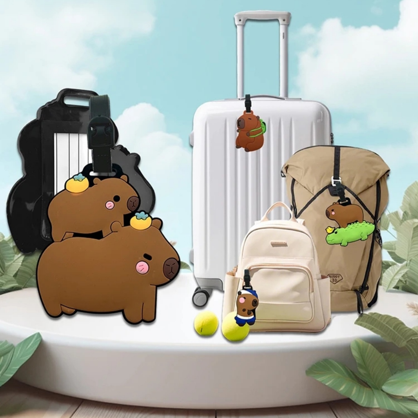 Travel Accessories International - Reisezubehör, Gepäckanhänger, Cartoon-Capybara, PVC-Gepäckanhänger, Ausweishalter, Adresshalter,