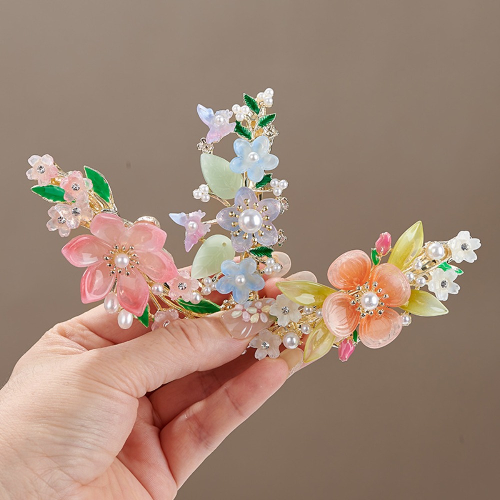 Travel Accessories For Women - Chinesischer Stil Blumen-Perlen-Haarspange Elegante Halb-Hochsteckfrisur Haarklammern